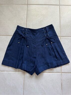 Club Monaco Navy High-Waist Lace-Up Shorts
